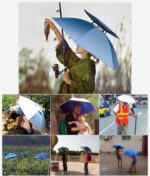 両手がふさがらない☆ 雨の日のスポーツ観戦や野外作業で便利な頭にかぶる傘「アンブレラハット」